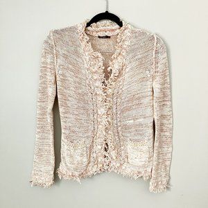 J. Mclaughlin fringe cotton cardigan sweater size small